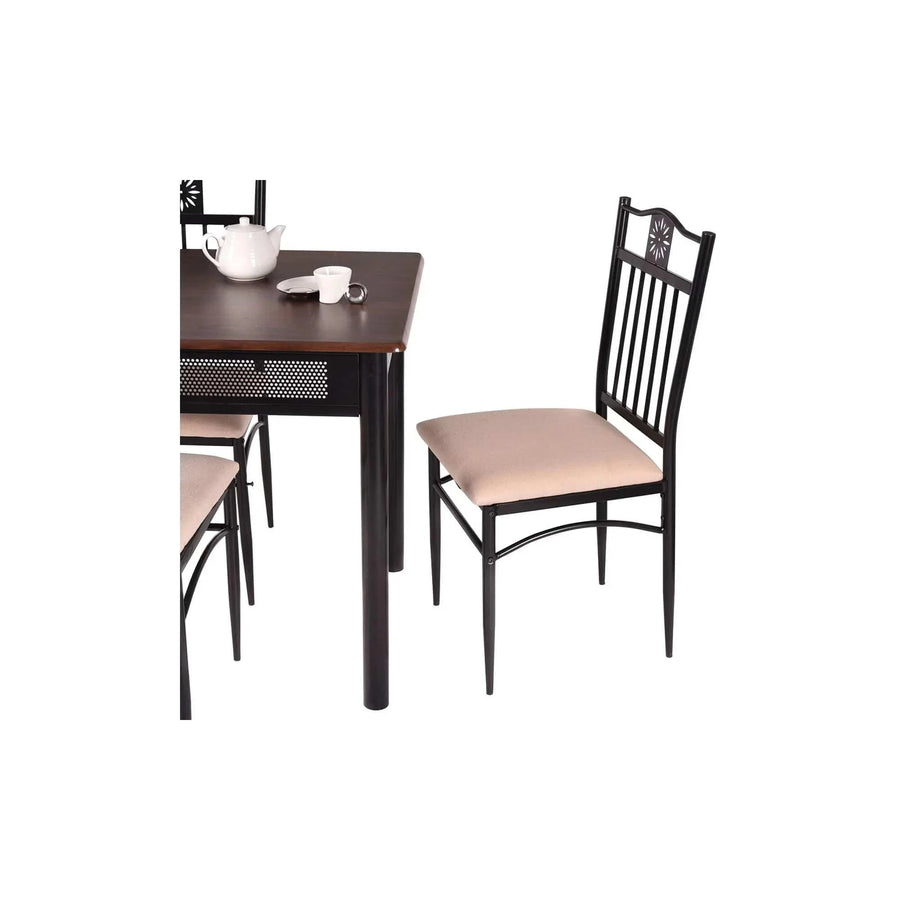 5 Piece Dining Set Wood Metal Table and Chairs Kitchen Furniture