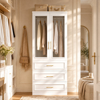Abbate 2-Door 3-Drawer Wood and Glass Armoire