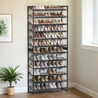 Stackable Shoe Rack, 48-60 Pair, Adjustable Flat or Angled Shelves