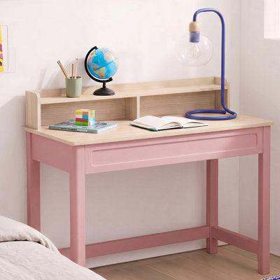 Luxury Arts Abra 19.69" D Writing Desk with Drawer, Modern Handle-Free Computer Desk with Hutch in Pink