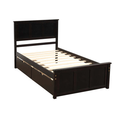 Abram Twin Solid Wood Bed with Storage Drawers in a bedroom setting