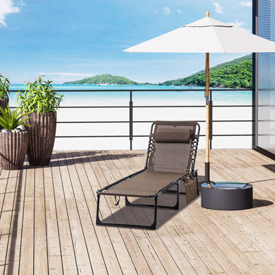 Luxury Arts Aidean Portable Reclining Chaise Lounge Chair - 5-Position Adjustable Backrest, Removable Pillow & Side Pocket, Folding Sun Lounger for Patio, Pool, Camping (Supports 264 lbs)