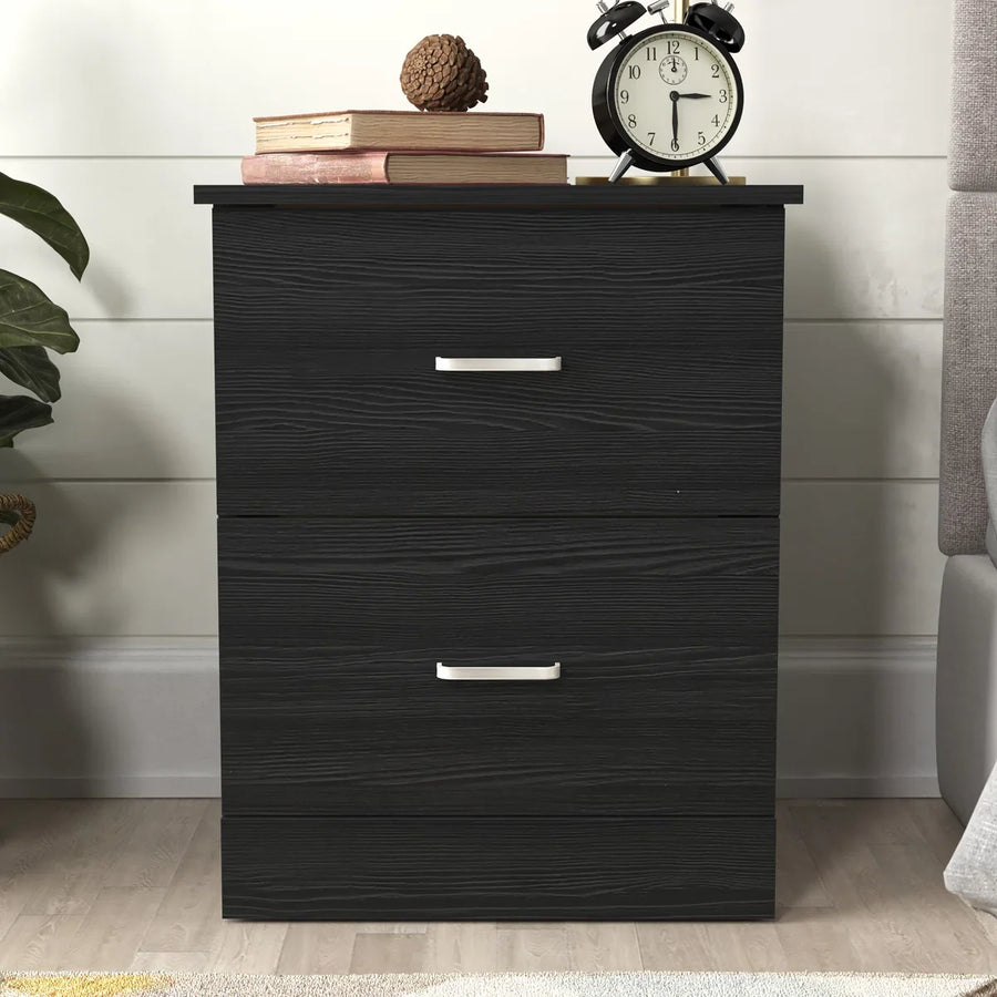 Contemporary 23.6" 2-Drawer Nightstand with Metal Handles