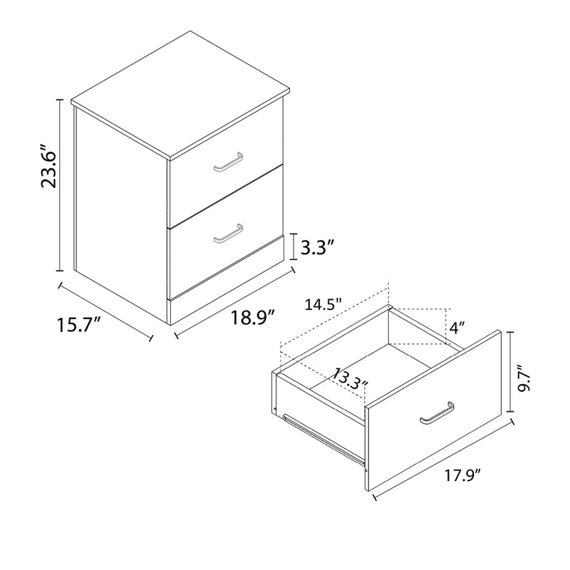 Contemporary 23.6" 2-Drawer Nightstand with Metal Handles