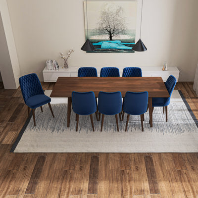 Annabelle 9-Piece Mid-Century Rectangular Dining Set w/ 8 Velvet Dining Chairs - Luxury Arts dining set