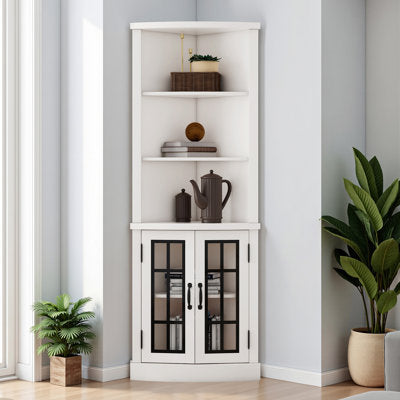 Armoney 65.3" H x 23.8" W 5 Tier Corner Storage Bookcase, Distressed White - Storage Bookcase