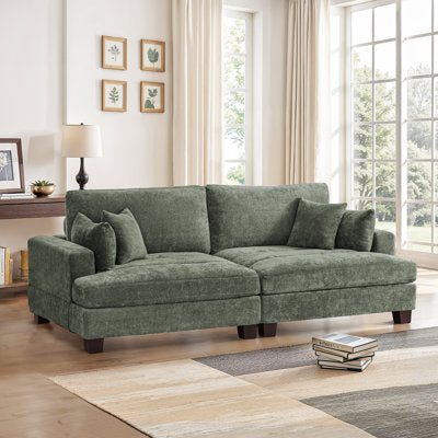 Arnitra 88" W Adjustable Back Height Upholstered Sofa in Green Chenille