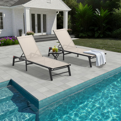 Luxury Arts Assemble-Free Chaise Lounge Outdoor, Aluminum Outdoor Chaise Lounge Set of 2 , Patio Lounger Poolside Lay Flat Sunbathing Adjustable Backrest Pool Lounge Chair in Beige