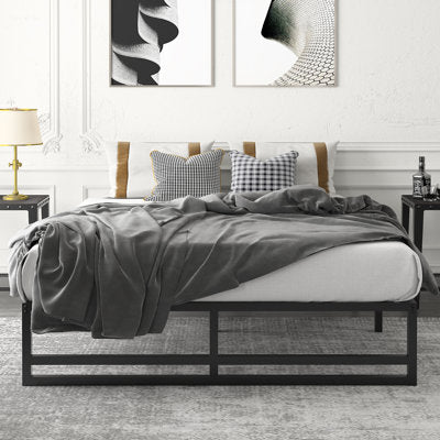 Aula 14 Inch Metal Platform Bed (Queen) in a bedroom setting