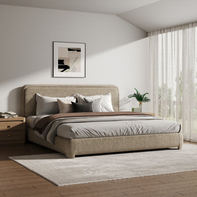 Bensu Boucle Upholstered Platform Bed in a bedroom setting