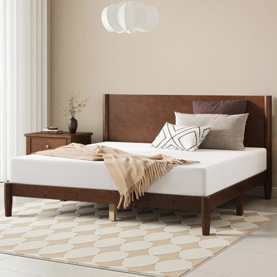 Bilal Mid-Century Solid Wood Platform Bed Frame (Queen) in a bedroom setting