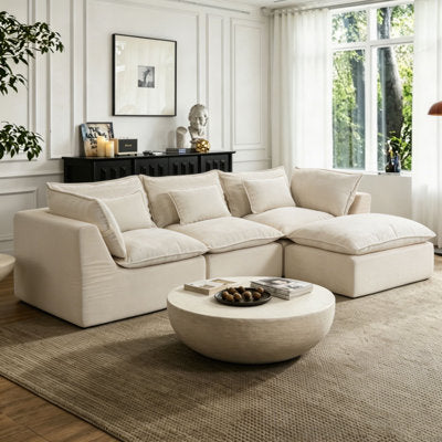 Luxury Arts 102.3" L-Shaped Sofa with Ottoman