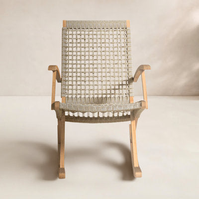 Solid Eucalyptus Wood Rocking Chair with Rope Accents