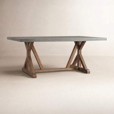 Coastal farmhouse dining table with whitewashed pine trestle base