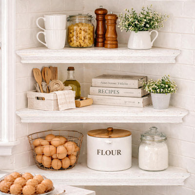 Caloundra 3 Piece Rustic Triangle Whitewashed Floating Corner Shelf - Corner Shelf
