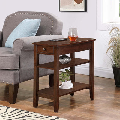 Chairside end table with drawer and three display shelves