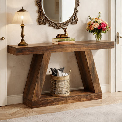 Chasidi Rectangular Pedestal Console Table in Walnut Brown - Luxury Arts console table