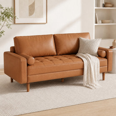 Cohrs 80'' Leather Mid-Century Modern Square Arm Sofa