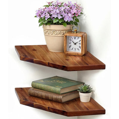 Corner Shelf Wall Mount, Set Of 2 Solid Acacia Wood 11.8 ... - Corner Shelf