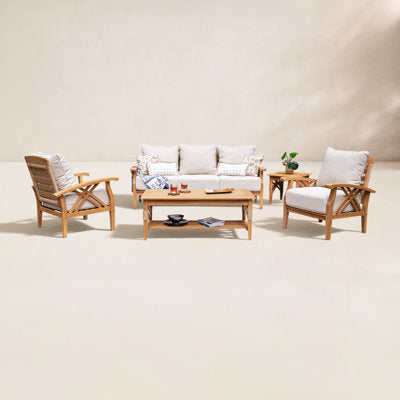 Cotesfield 5-Person Solid Teak Wood Outdoor Seating Group with Cushions