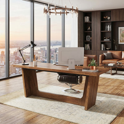 Luxury Arts Delitha 70.9" W Manufactured Wood Executive Desk in Light Brown