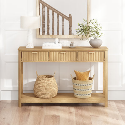 Denise 47.2" Console Table with 3 Fluted Drawers in Natural, Natural - Luxury Arts console table