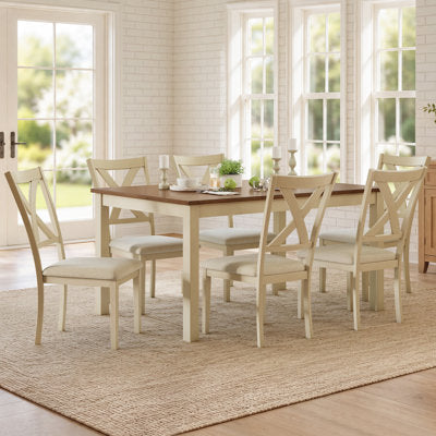 Deral 6 - Person Farmhouse Rectangular Solid Wood Dining Set, Brown/White - Luxury Arts dining set