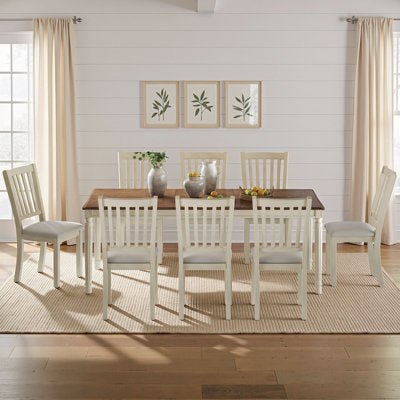 Deral 8 - Person Farmhouse Rectangular Solid Wood Dining Set,Brown/White - Luxury Arts dining set