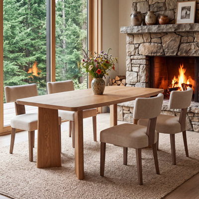 Dining Set Mid-Century Modern Wooden Table & Upholstered Chair Set For Home, Kitchen, Dining Room