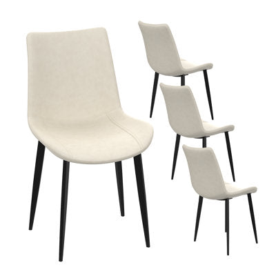 Dining Side Chairs with Faux Leather Seat and Black Metal Base,Upholstered Chairs Set of 4 in Beige - Luxury Arts dining chair