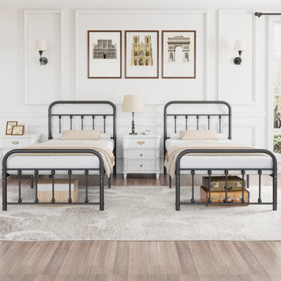 Dorsman Twin Metal Platform Bed with Headboard in a bedroom setting