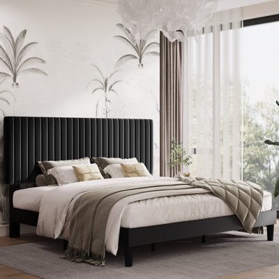 Dunphy Upholstered Platform Bed with Adjustable Headboard in a bedroom setting