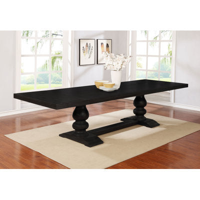 Black distressed extension dining table with double pedestal base
