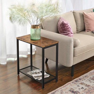 Industrial-style end table with wood top and steel frame