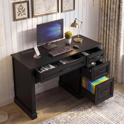 Luxury Arts Farmhouse 47" Executive Desk With Charging Station in Black