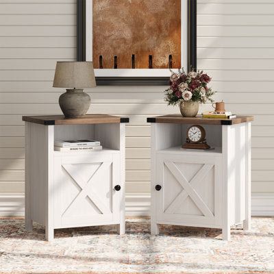 Farmhouse Nairoby Nightstand Set with Barn Door and Shelf