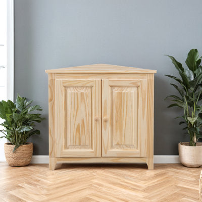 Haelynn Solid Wood 2-Door Corner Cabinet in Unfinished - Corner Cabinet