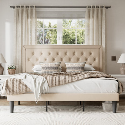 Hegg Tufted Upholstered Platform Bed with Headboard - Luxury Arts