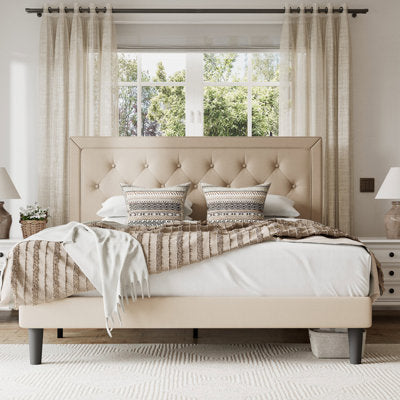 Hegg Tufted Upholstered Platform Bed with Headboard (Queen) - Luxury Arts