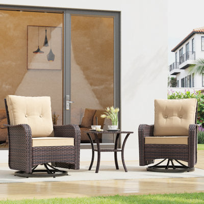 Imalai Outdoor Rocking Swivel Rattan Chair Set Removable Cushions & Coffee Table