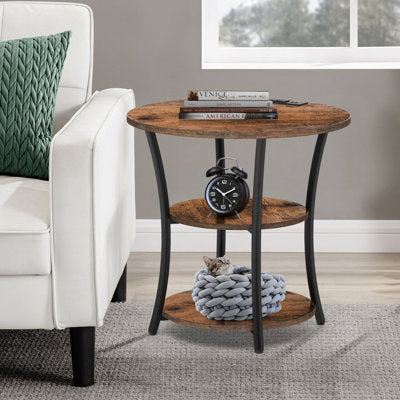 Tall end table with three-tier shelves and built-in charging outlets