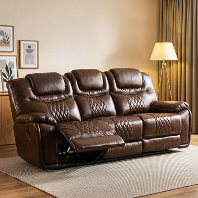 86.6" W Top-Grain Genuine Leather Sofa in Espresso