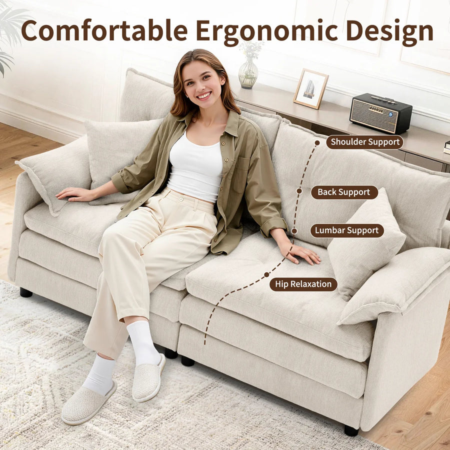 52" Chenille Upholstered Loveseat Sofa with 2 Pillows