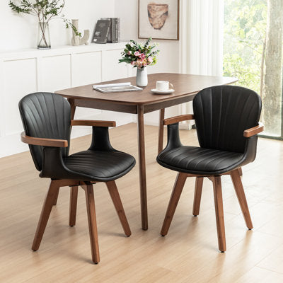 Karez 21.2" W Faux Leather Swivel Modern Dining Chair in Black Faux Leather - Luxury Arts dining chair