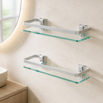 Keyarra Glass and Stainless Steel Floating Shelf (2-Piece) - Floating Shelf