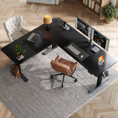 Luxury Arts L-shaped Standing Desk – Adjustable Height Electric Desk With Memory Controller in Black