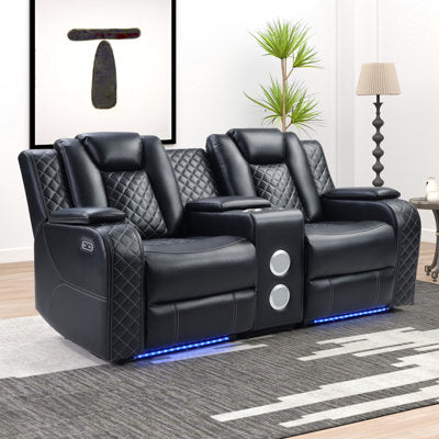 74" W Faux Leather Dual-Motor Power Reclining Loveseat with Bluetooth Speaker