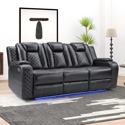 83.4'' W Breathable Leather Dual-Motor Power Reclining Sofa with Adjustable Headrest & USB in Black