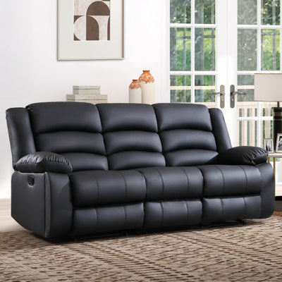 87.01'' Wide Modern Soft Vegan Leather Manual Reclining Sofa With Hidden Console in vegan leather
