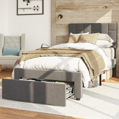 Lashawnda Upholstered Platform Bed with Storage Drawer (Twin) - Luxury Arts